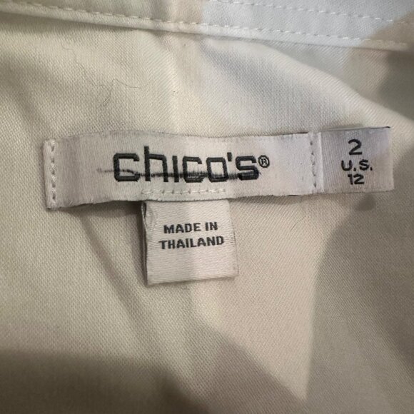 Chicos Womens Tropical Print Button-Up Shirt Size 12 Cotton Blend 3/4 Sleeves - Picture 6 of 8